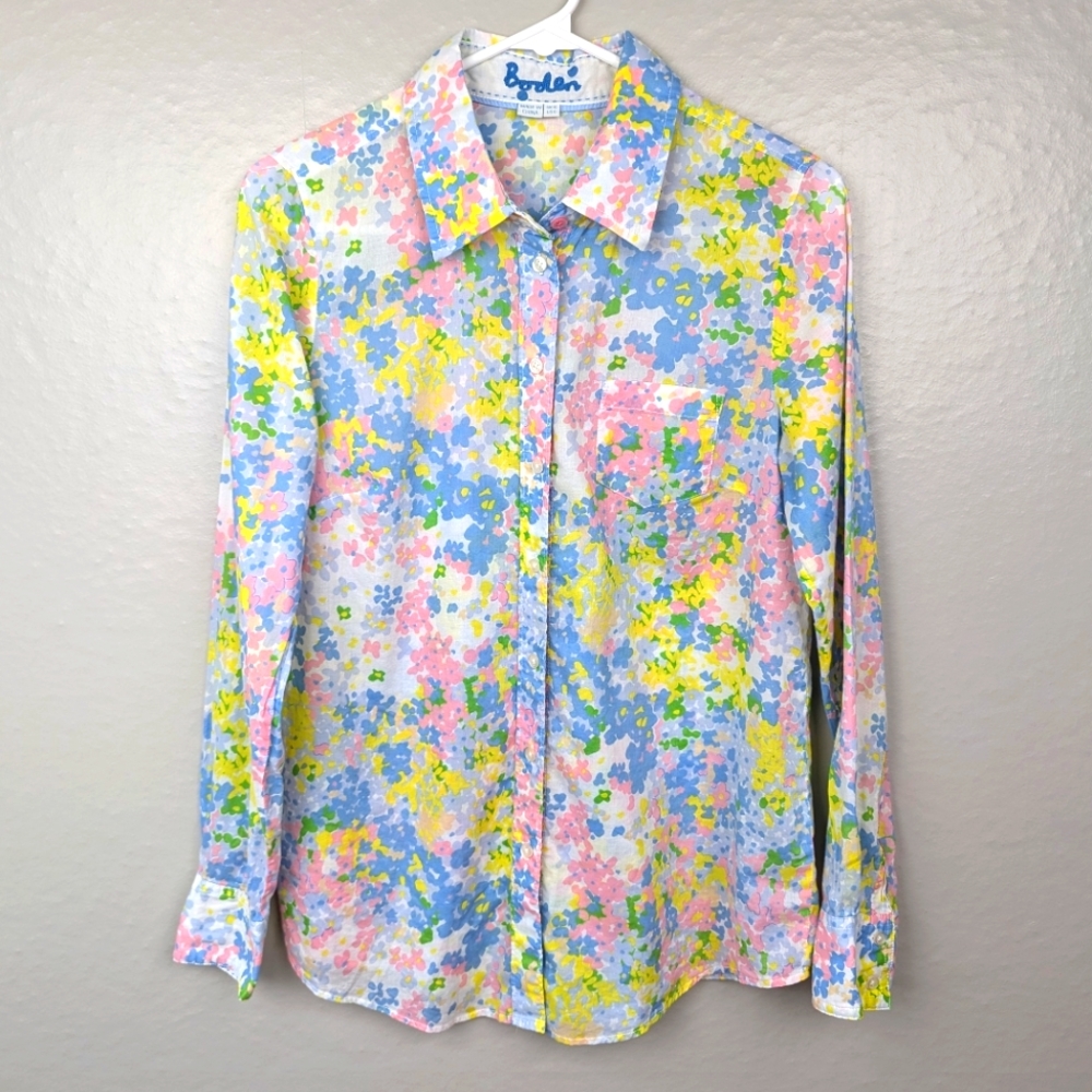 Boden Lightweight Cotton Pastel Floral Button-Up Shirt 6